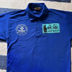 Vintage Retro  1983 World Arcade Championship Video Games Blue Polo Small Rare!
